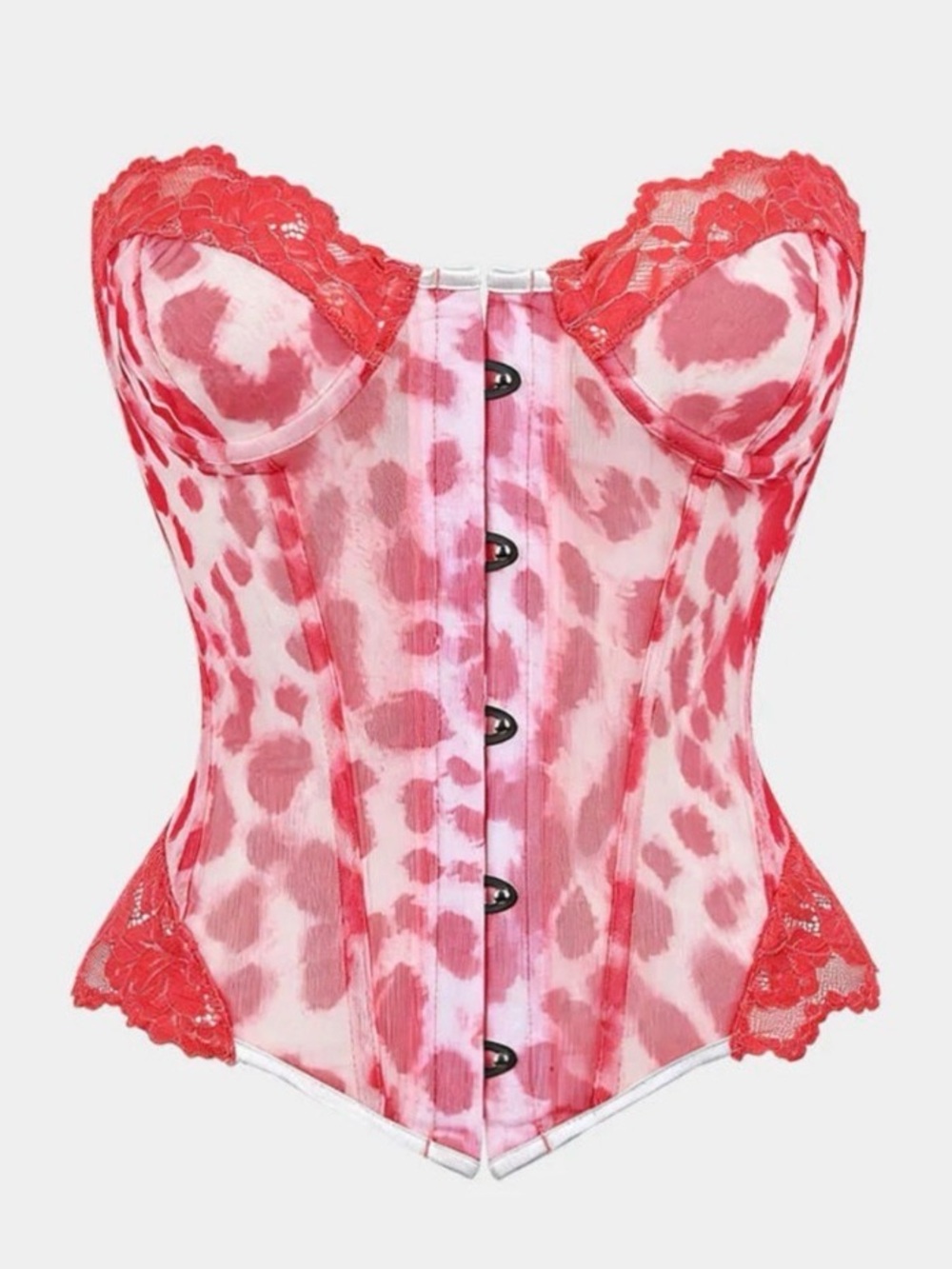 Red Pink Leopard Lace Bustier Top